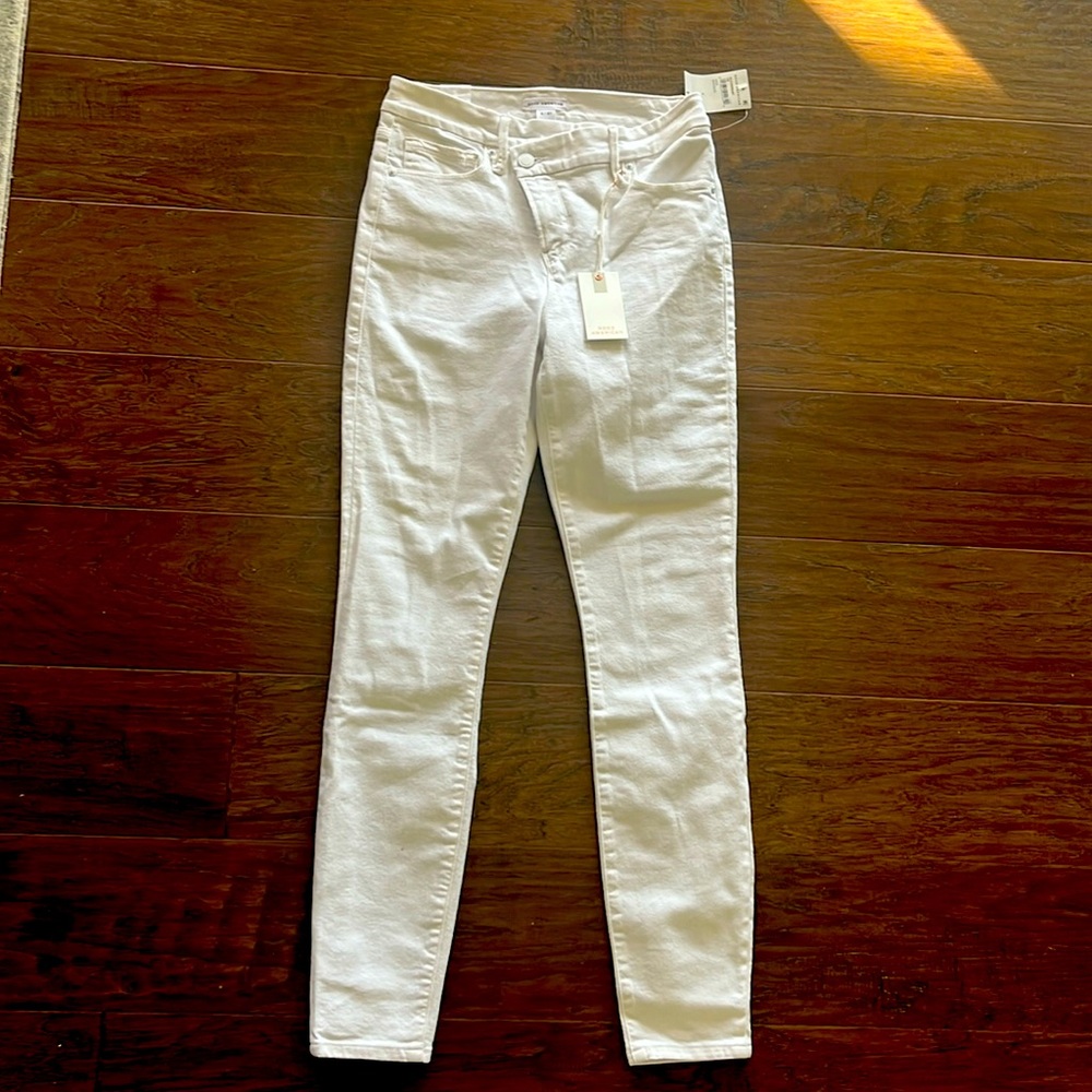 NWT White Good American Jeans Sz 4 Good Leg with Criss Cross Waist